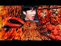 ASMR MUKBANG| Fire spicy Mushrooms, Fire noodles wrap, Chicken, Sausage.