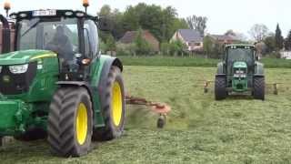 Landbouwhaspengouw - NEW John Deere 6140R \u0026 John Deere 6630 Premium gras schudden