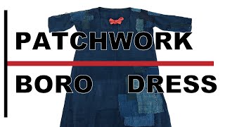 SASAKI-JIRUSHI/French antique indigo linen patchwork dress with Japanese Boro/佐々木印 刺し子パッチワーク　ナイトドレス