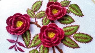 Red Roses Hand Embroidery Tutorial | long and short stitch | easy way to embroider for beginners