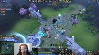 Topson used Astral Imprisonment on the Wagon so the tower can't attack the Wagon and they can push