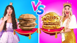 PRINȚESA BOGATĂ VS. PRINȚESA SĂRACĂ || Mâncare scumpă vs. ieftină, provocare marca 123 GO! FOOD