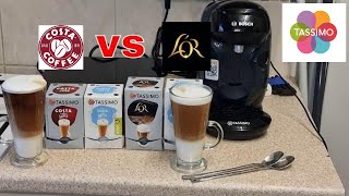 Tassimo Bosch Costa Latte Coffee VS  L'OR Latte Macchiato Coffee   taste test