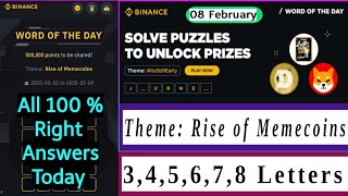 Wodl 08 February | Theme Rise of Memecoins Wotd | Binance word of the day | Wodl answer today