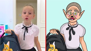 Nastya and her Back to School story || Funny cartoon drawing meme 😂 part 48