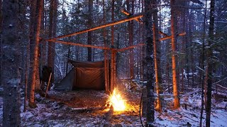 Snow Camping in Baker tent w/ wood stove, Solo Bushcraft