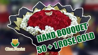 TUTORIAL MERANGKAI BUNGA - BUKET BUNGA / HAND BOUQUET - MAWAR 50 TANGKAI