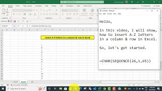 Insert A-Z alphabets in row \u0026 column in Excel