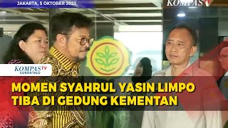 Momen Syahrul Yasin Limpo Berikan  Salam dan Jempol saat Tiba di Gedung Kementerian