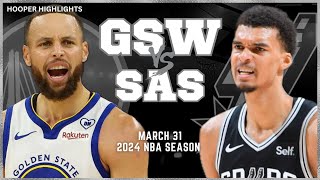 Golden State Warriors vs San Antonio Spurs Full Game Highlights | Mar 31 | 2024 NBA Season