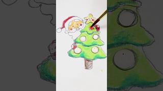 Santa Claus Hides Behind a Christmas Tree 🎅✨ Watercolor Magic on Lamp Drops 🌟 #shorts