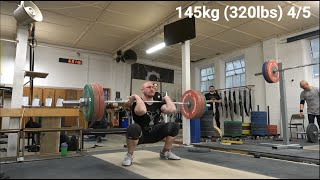 Clean and Jerk 145kg EMOM + 180kg Paused Front Squats - Kieran McGovern