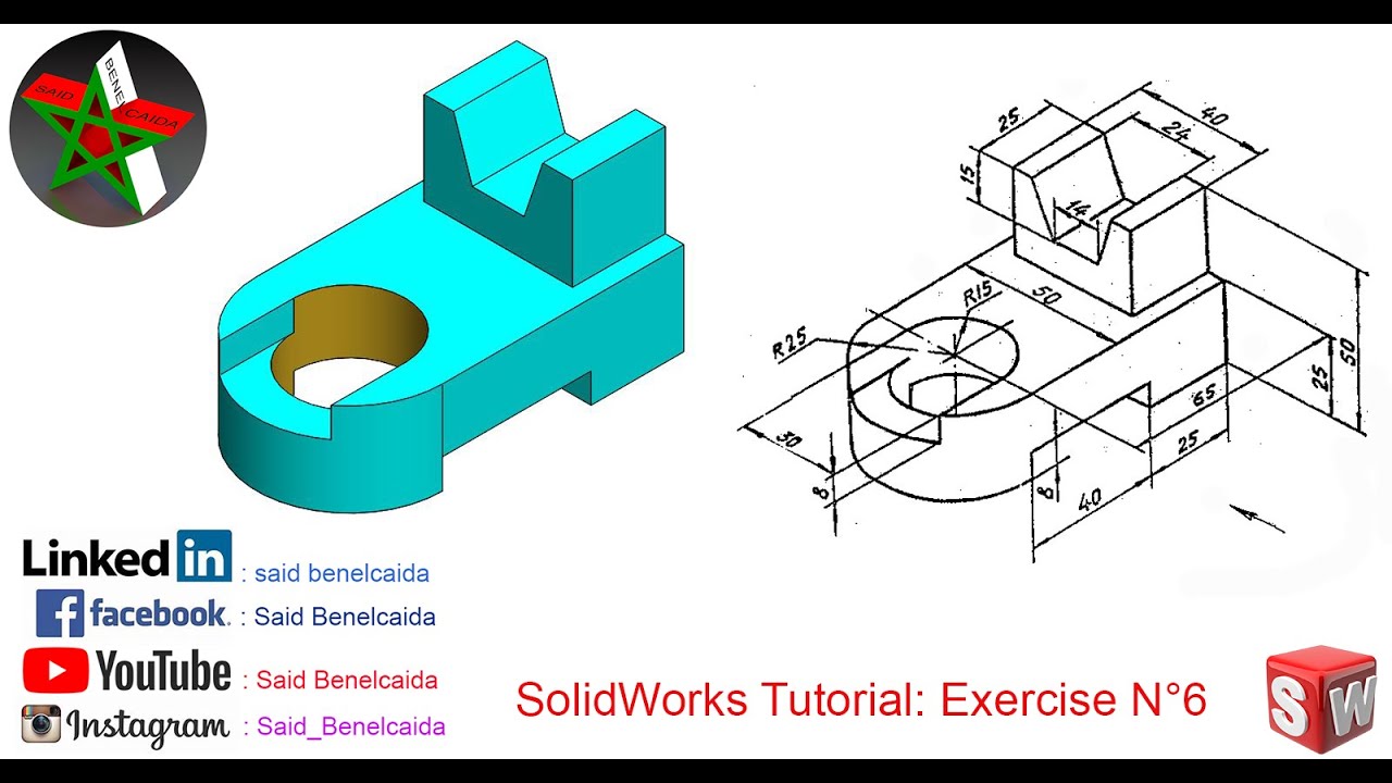 Solidworks Tutorial For Beginners Exercise 6 Youtube Solidworks Tutorial For Beginners Exercise 6 Youtube