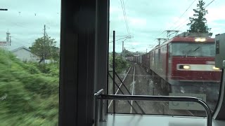 夏の深緑の東北本線 鏡石駅～須賀川駅間を走行するE721系の前面展望