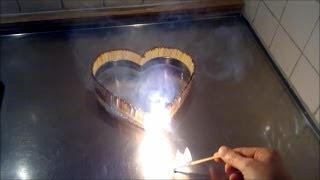 Heart on fire, domino matches chain reaction in real time and slow motion