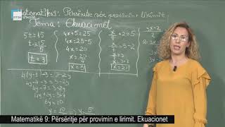 Matematikë 9 - Përsëritje për provimin e lirimit. Ekuacionet.