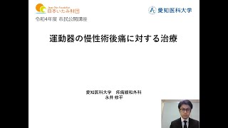 厄介な痛み：慢性術後痛 　②「運動器の慢性術後痛に対する治療」【令和4年度 一般財団法人 日本いたみ財団 web市民公開講座】