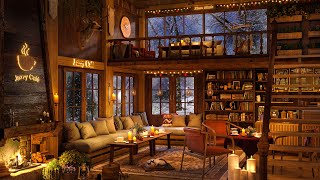 Winter Coffee Shop Bookstore Ambience 🔥Instrumental Jazz Music with Fireplace to Relax and Chill