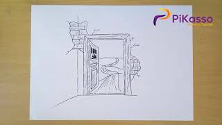 How to Draw Opening Door step by step