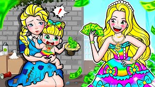 [🐾paper dolls🐾] Rich Rapunzel Become Poor Daughter vs Mother Bad Dress | Rapunzel Family 놀이 종이