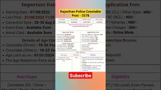 rajasthan police new vacancy 2023 #shorts #shortvideos