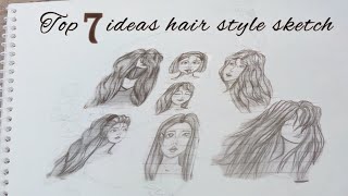 How to draw girl's different hairstyles | top seven ideas hair style sketch #sketching #khadijakart