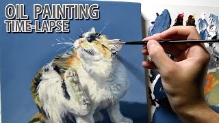 [油絵タイムラプス] 3時間20分で描くリアルな猫のメイキング | Oil Painting Time Lapse