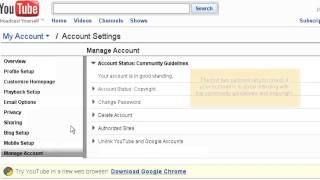 YouTube Manage Account Settings