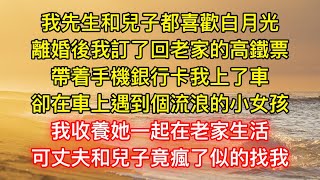 我先生和兒子都喜歡白月光，離婚後我訂了回老家的高鐵票，帶着手機銀行卡我上了車，卻在車上遇到個流浪的小女孩，我收養她一起在老家生活，可丈夫和兒子竟瘋了似的找我