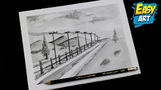 🟢 Como Dibujar un PAISAJE  a Lapiz  Blanco y Negro - Dibujos de paisajes de montañas - Easy Art