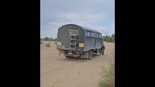 Us idiots at the Aral Sea! #overland #uzbekistan #kurzhauber #unimog #vanlife