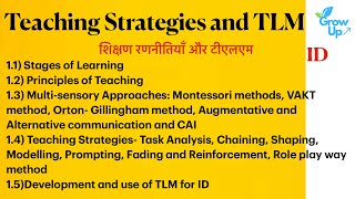 Teaching Strategies and TLM , B.ed. ID Class/Notes