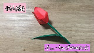 【折り紙】チューリップの折り方　Origami Tulip（解説文付き）#折り紙#チューリップ