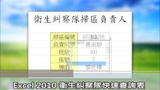 【啟芳軟體教學影片】Excel 2010 衛生糾察隊快速查詢表～完成品預覽