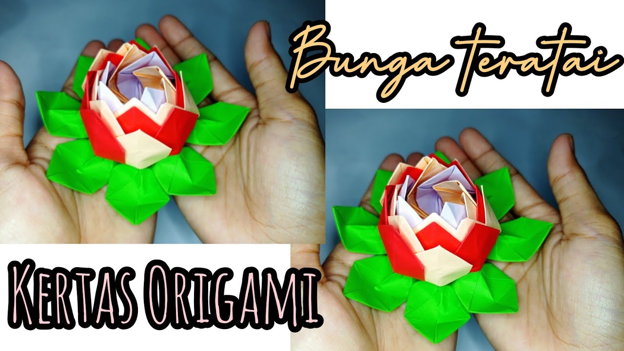 CARA MEMBUAT BUNGA TERATAI DARI KERTAS ORIGAMI DENGAN MUDAH - YouTube