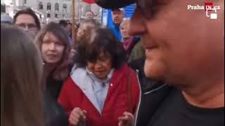 Ukrainian in the middle of pro-russian protesters in Prague, Czechia