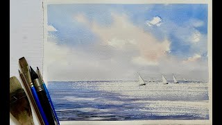 Simple BEGINNER'S Seascape with YACHTS Watercolour Landscape watercolor painting tutorial demo boats