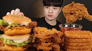 맘스터치 딥치즈버거 후라이드통다리 해쉬브라운 먹방 CHEESEBURGER FRIED CHICKEN HASH BROWNS ASMR MUKBANG チキン ไก่ทอด