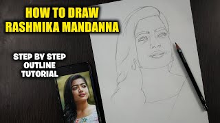How to draw Rashmika Mandanna Step by Step // full sketch outline tutorial for beginners