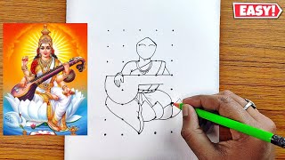 Saraswati Drawing Easy | How To Draw Maa Saraswati From Dots | Maa Saraswati Drawing