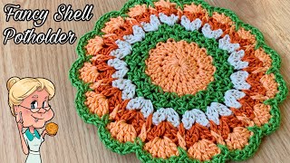 Easy Crochet Fancy Shell Potholder or Dishcloth Tutorial   #lionbrand