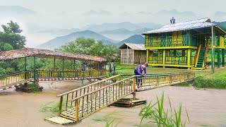 Young Girl Build a 120 Meter Long Bamboo Bridge Across the Stream - Start to Finish. TIMELAPSE