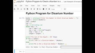 Day 74 : Python Program to Check a Number is a Disarium Number