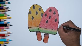 Cara Menggambar dan Mewarnai Es Krim Buah Semangka | How to easy Draw Ice Cream Watermelon