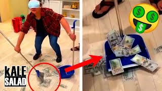 Family plays hilarious blindfolded money-sweeping game and wins BIG