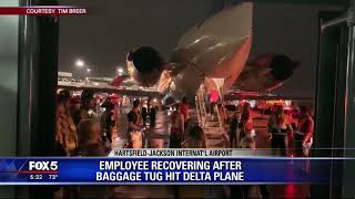 Employee recovering after baggage tug hit Delta plane