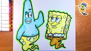 Dibuja y Colorea a BOB ESPONJA y PATRICIO fantasma paso a paso / How to Draw SpongeBob