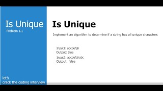 1.1 Is Unique (JAVA): Implement an algorithm to determine if a string has all unique characters