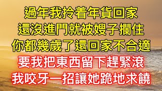 過年我拎着年貨回家，還沒進門就被嫂子攔住：你都幾歲了還回家不合適，要我把東西留下趕緊滾，我咬牙一招讓她跪地求饒