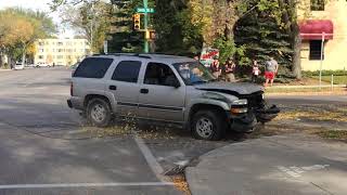 Two vehicle crash results in rollover in downtown Saskatoon